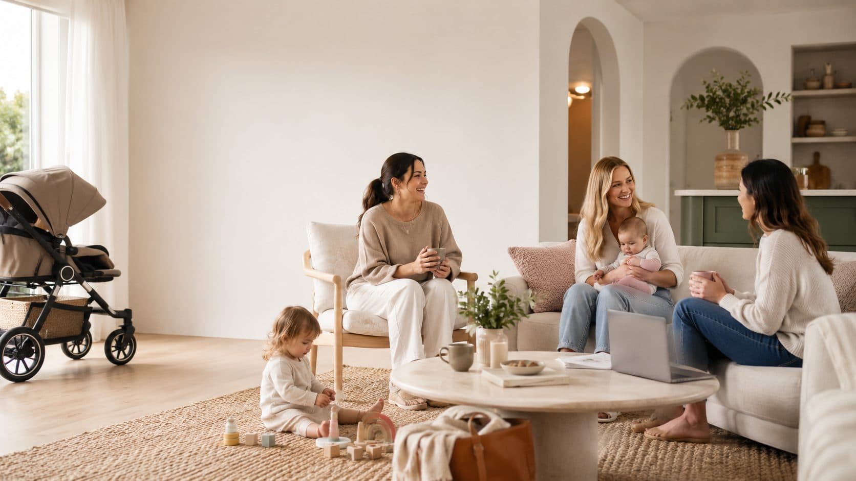 Mums catching up over coffee while the kids play